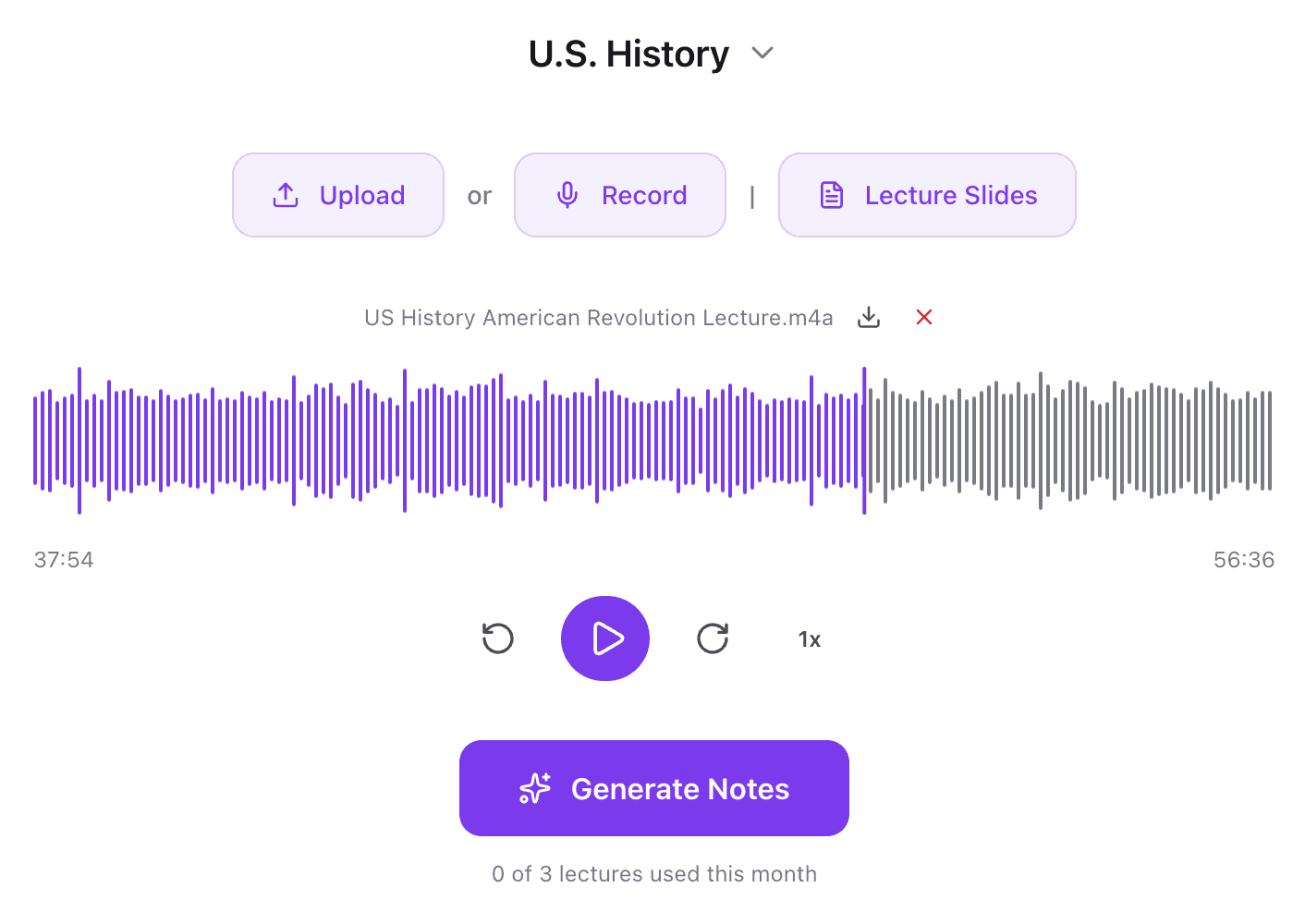 Lectify upload screen with audio and slide attachments